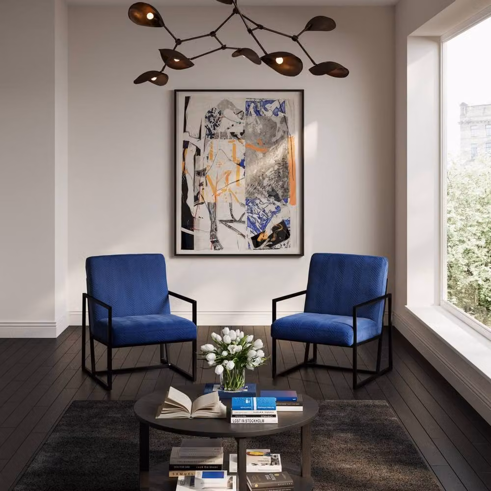 Lemon Pavilion Furniture Chance Oxford Chair in Oxford Blue Velvet and Metal with Armrests, W/D/H: 63.5 x 63.5 x 76 cm – 4