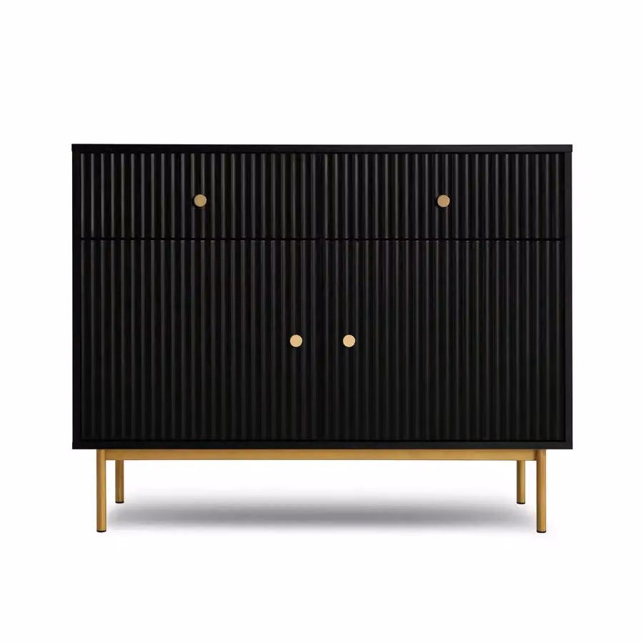 Home Garden Direct Black 2 Door MDF Storage Cabinet with Internal Drawers – 2