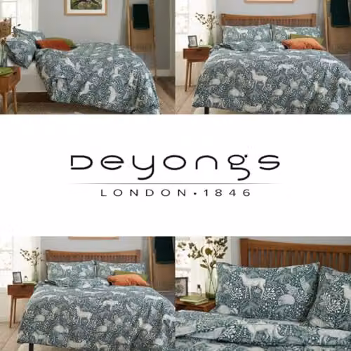 Deyongs Woodland Folk Printed Cotton Rich Duvet Cover and Pillowcase Set in Green, Blue or Grey, W: 180 cm x D: 200 cm – 5