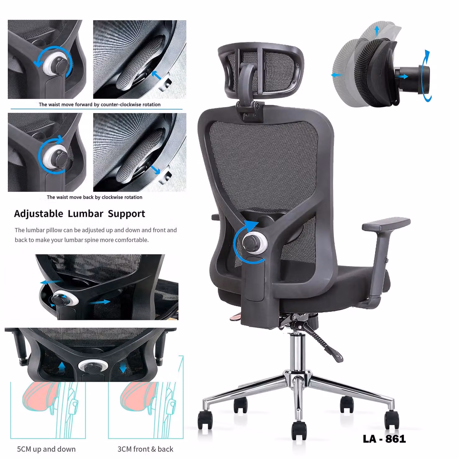 JFY Ergonomic Black Mesh Office Chair with Headrest and Armrests – 3