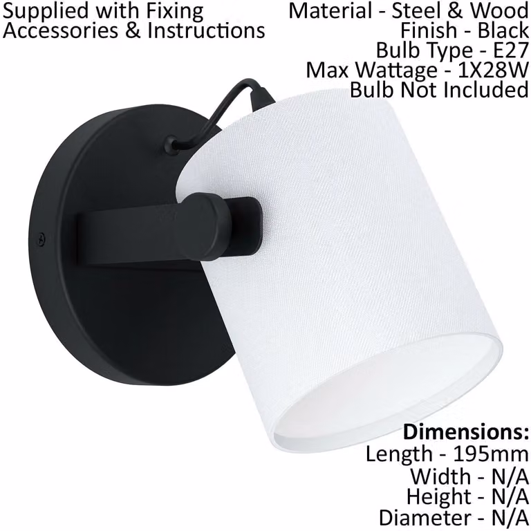Loops Modern Black and White Ceiling Pendant Light and 2x Matching Wall Lights with Adjustable Fabric Shades