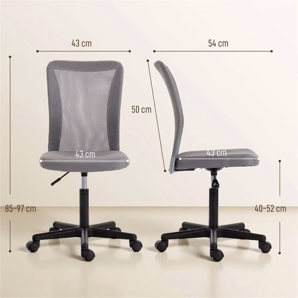 Nordara Grey Fabric Armless Swivel Task Chair for Home Office, W/D/H: 40 x 43 x 120 cm – 2