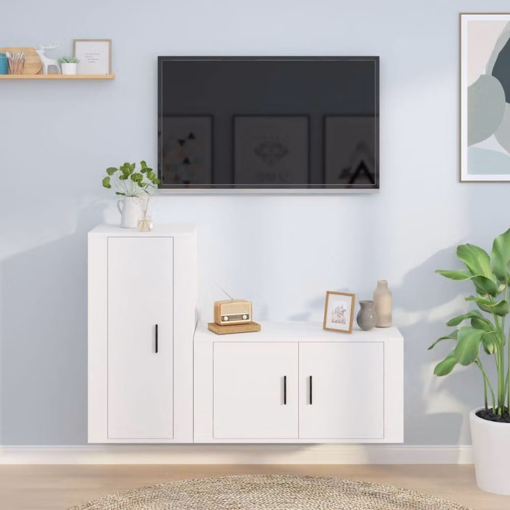 Berkfield Home Classic 2 Piece TV Cabinet Set in White Matt Engineered Wood – 2