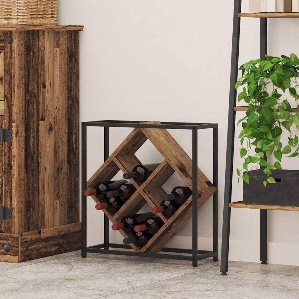 Berkfield Home Rustic Old Wood Wine Rack in Brown, W: 51 cm, D: 18 cm, H: 52.5 cm – 2
