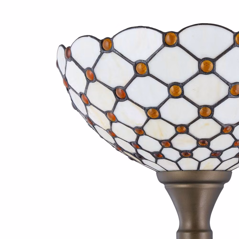 First Choice Lighting Nicolson Natural Tiffany Jewel Uplighter Floor Lamp in Bronze, Height: 167 cm – 2