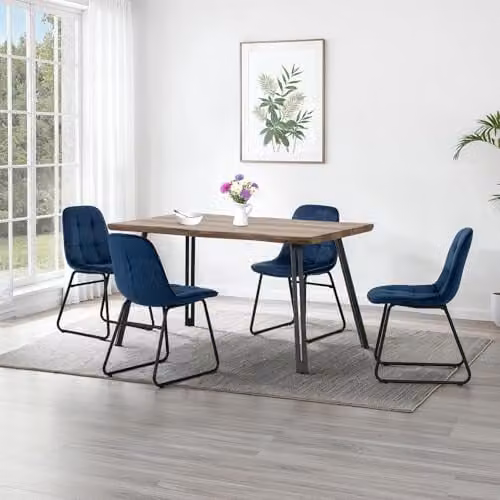 Seconique Quebec Wave Dining Set with 4 Lukas Chairs in Oak and Blue – 5