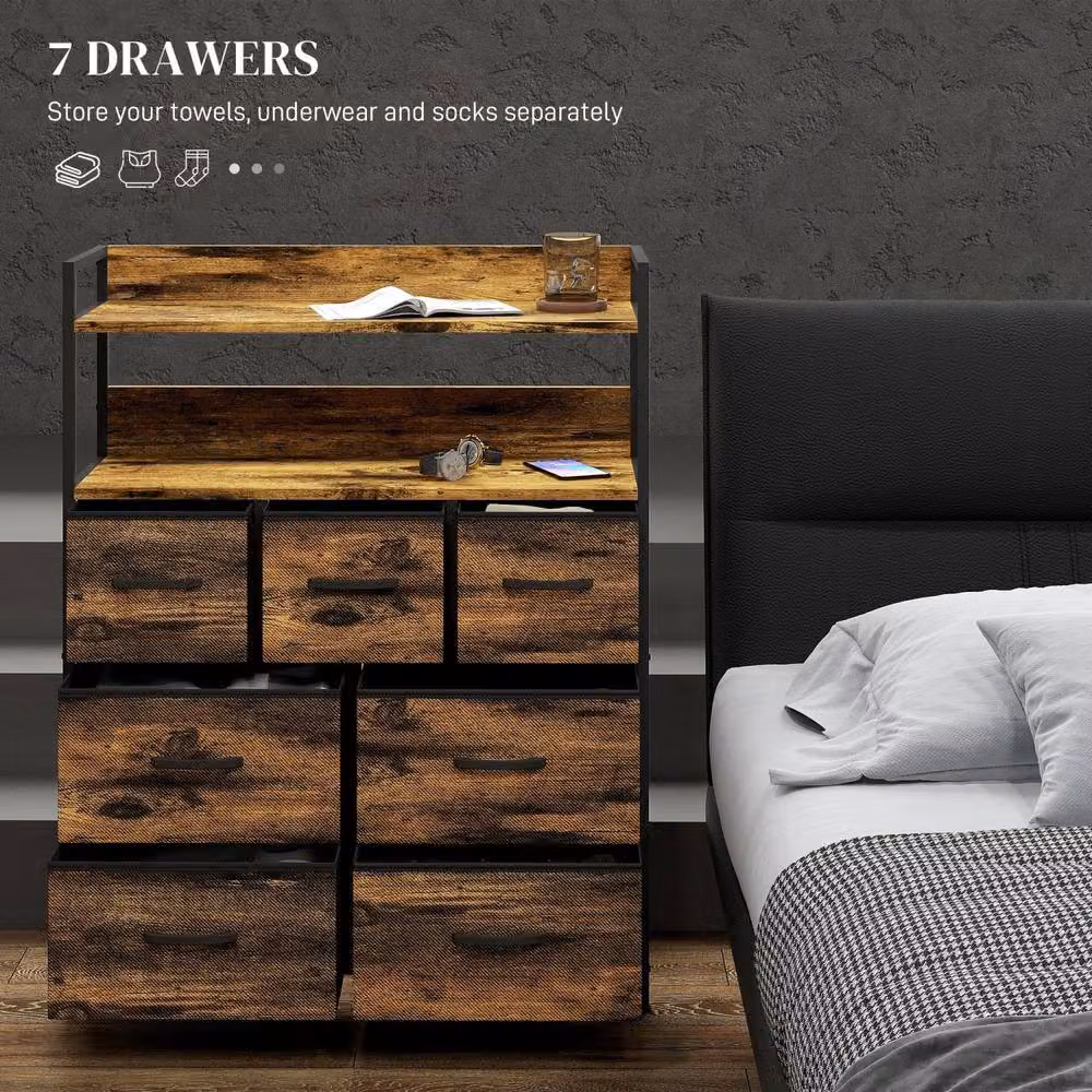 Wyld Haus Haco 7 Drawer Rustic Brown Fabric Chest with Black Steel Frame W/D/H: 79 x 29 x 101 cm – 4