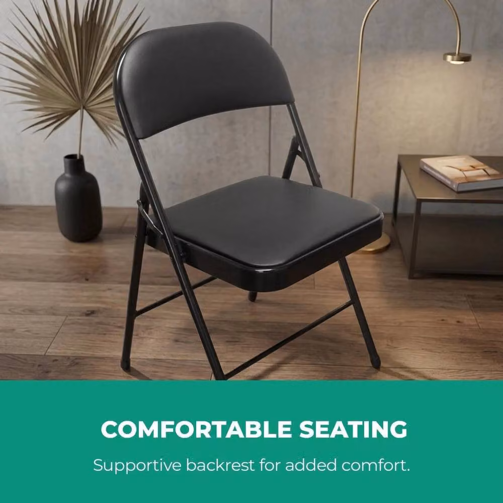 FORGEVIO Heavy Duty Folding Padded Chair in Black with Synthetic Leather Cushions – 5