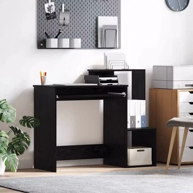 EONLION Modern Computer Desk with Single Pedestal Drawer in Black, W/D/H: 106 x 41 x 88.5 cm