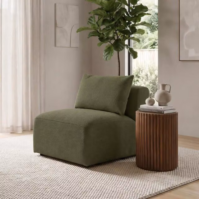 Furniturebox UK Drift Boucle Armless Armchair for Modular Sofa in Green