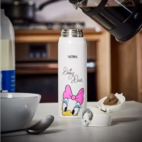 Thermos Disney Daisy Duck Signature Vacuum Insulated Stainless Steel Drinks Flask with Straw, 470ml, Multicolour and White – 5