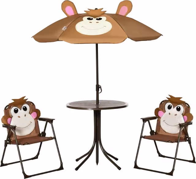 Outsunny Kids Picnic Table and Chair Set with Adjustable Sun Umbrella, Brown – 1