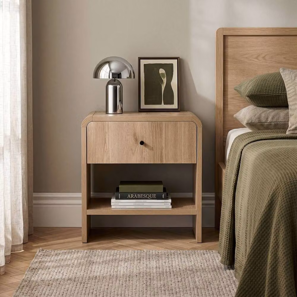 CALICOSY Bedside Table with 1 Drawer and 1 Niche in Light Oak – 2