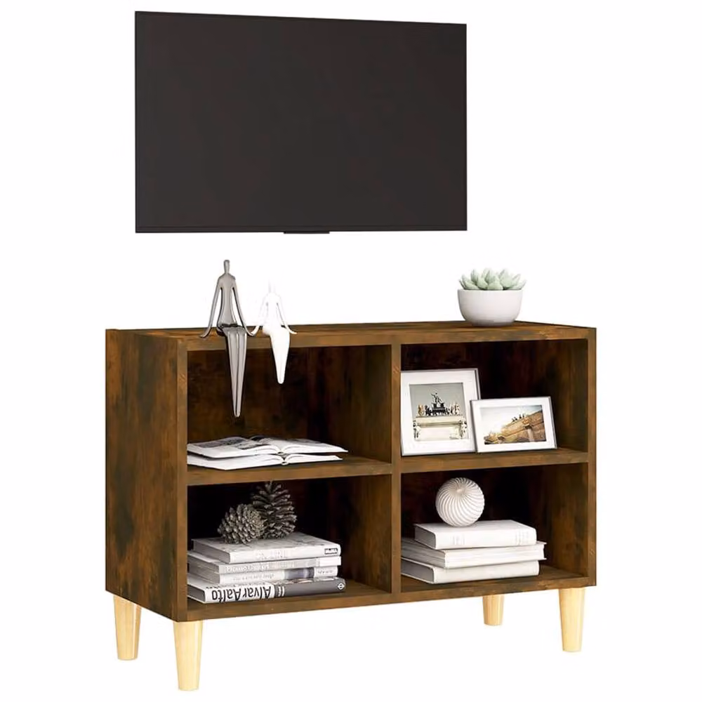 Berkfield Home Smoked Oak TV Cabinet with Solid Wood Legs, Brown, W: 69.5 cm, D: 30 cm, H: 50 cm – 3