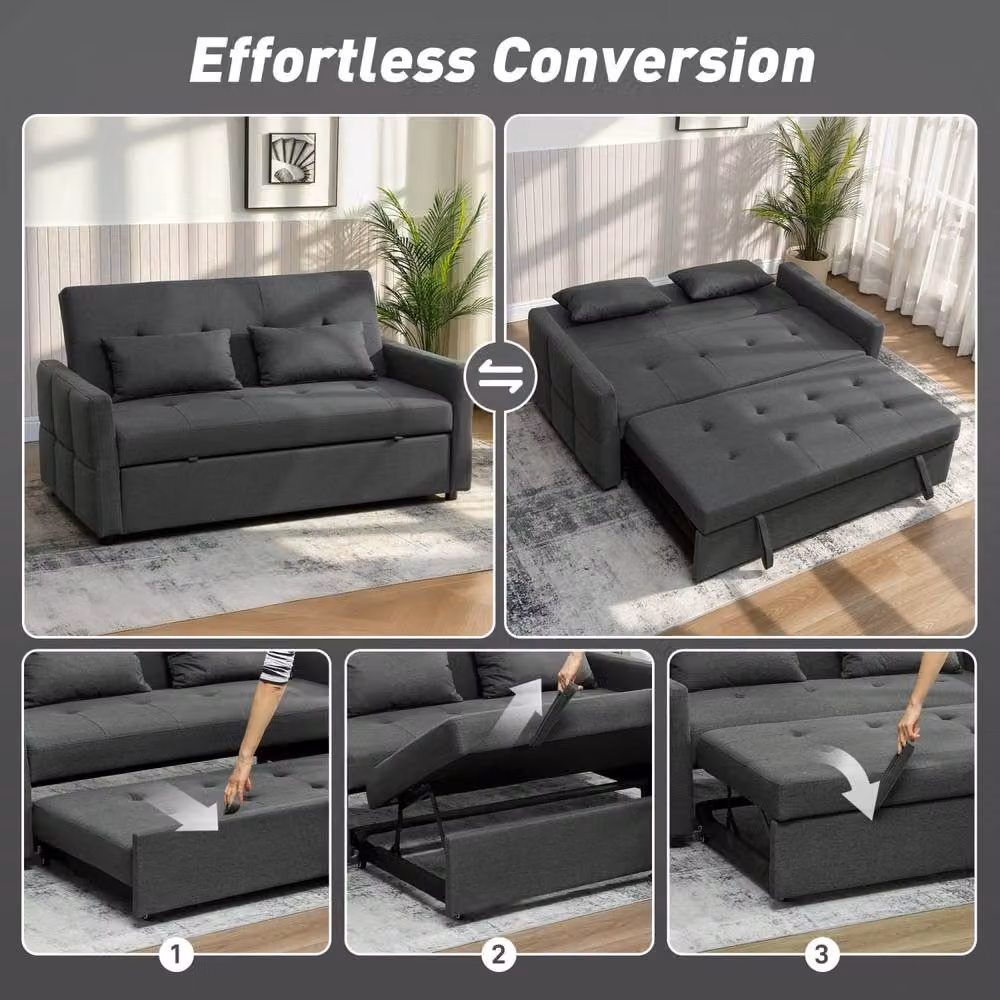 Wyld Haus Lula 2 Seater Convertible Click Clack Sofa Bed in Charcoal Grey with Scatter Cushions, W/D/H: 158 x 85 x 85 cm – 5
