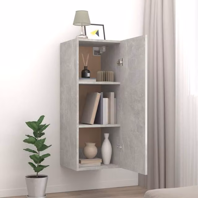 Berkfield Home Wall Mounted Cabinet in Concrete Grey, W/D/H: 34.5 x 34 x 90 cm – 1