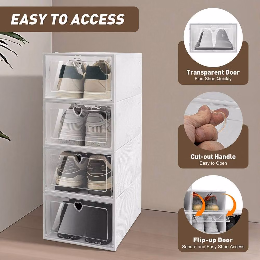 Kelvenix Stackable and Foldable Clear Plastic Shoe Storage Boxes, White – 4