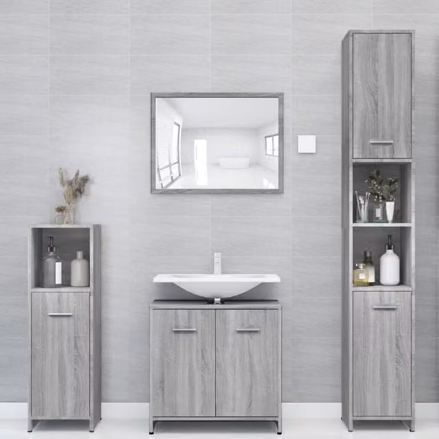 Berkfield Home Grey Sonoma Bathroom Cabinet with Hinged Doors and Open Shelf, W/D/H: 30 x 30 x 183.5 cm – 1