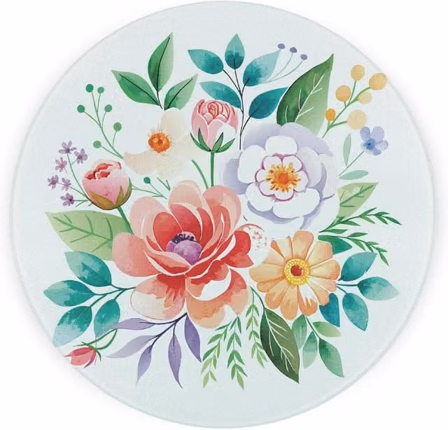 Purely Home Floral Bouquet Textured Round Glass Trivet in Pink and Multicolour