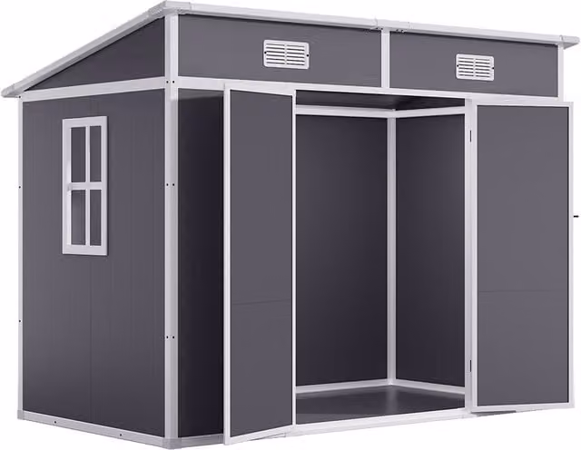 THE HOT SALE Pent Garden Shed Plastic Storage Unit with Window and Lockable Doors in Grey
