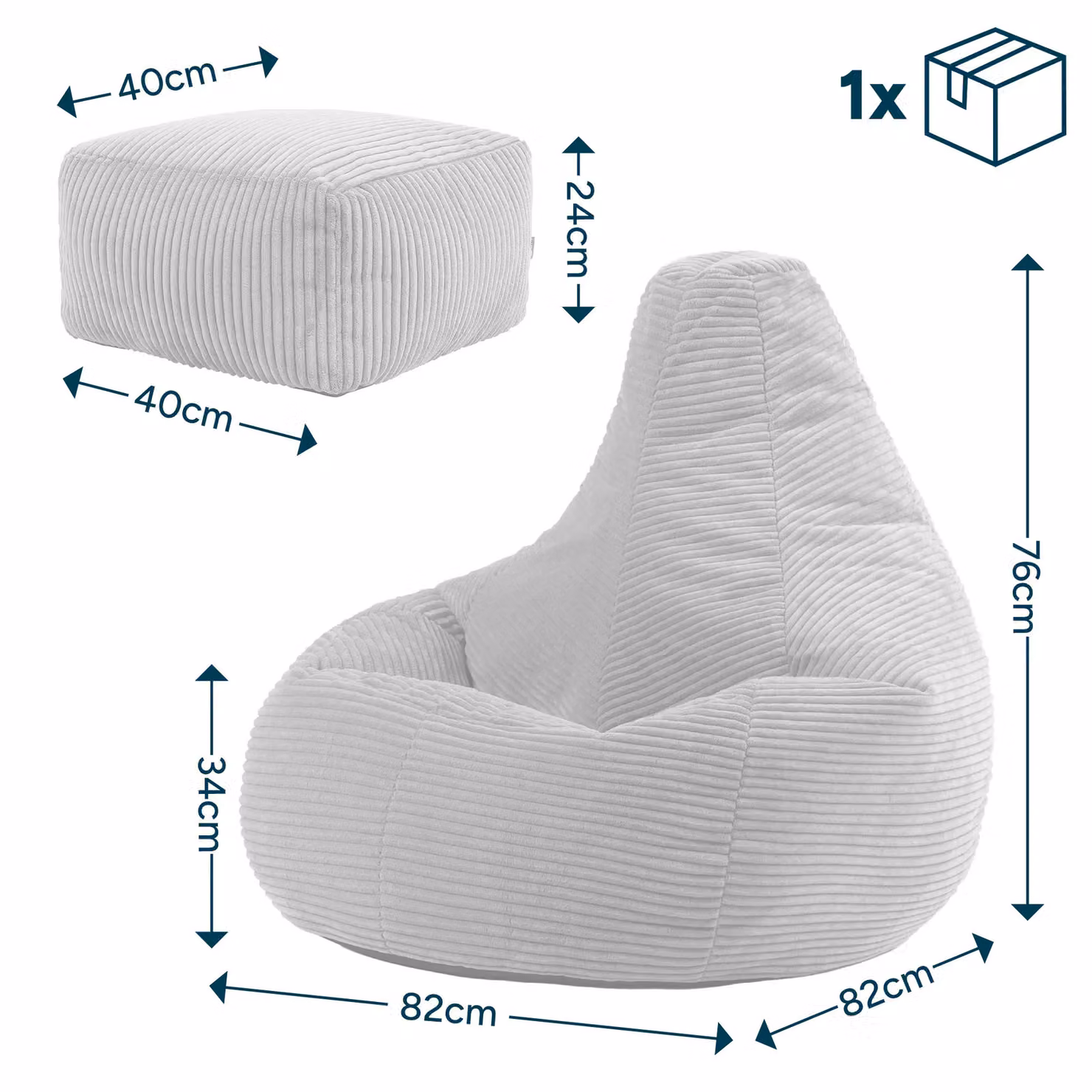 icon Dalton Corduroy Bean Bag Gaming Chair and Footstool in Grey – 3