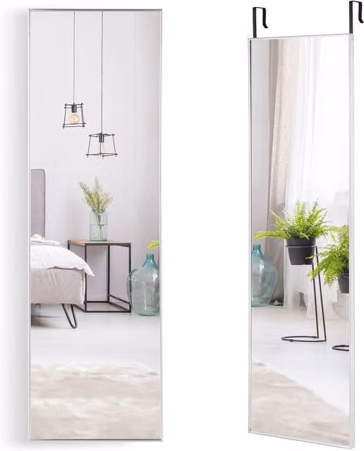 COSTWAY Silver Rectangular Over-Door Hanging Mirror