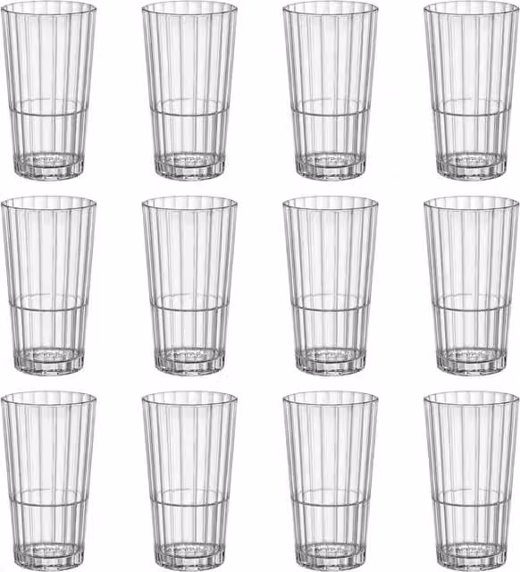 Bormioli Rocco Oxford Striped Stackable Highball Tumbler Glasses, 395 ml, Transparent, Pack of 12 – 1