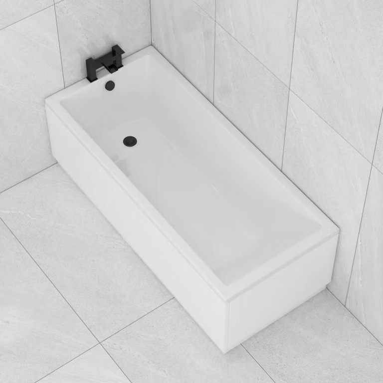 Cesar White Acrylic Rectangular Single Ended Bath with Front and End Panels W/D/H: 160 x 70 x 58 cm