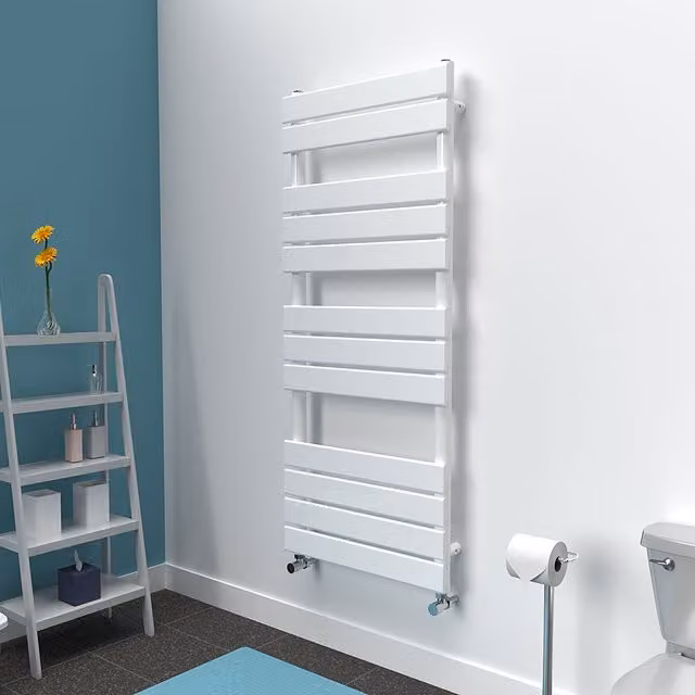 Lux Heat White Steel Flat Towel Radiator, W: 120 cm, H: 50 cm