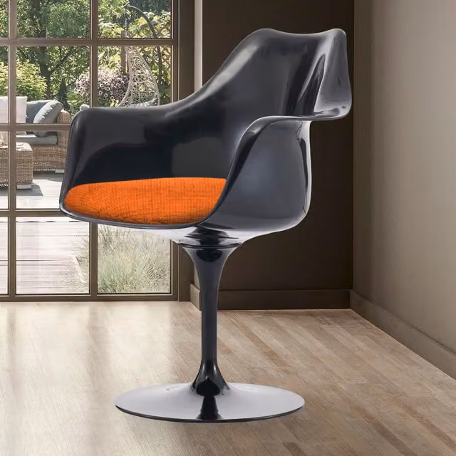 Fusion Living Modern Black and Orange Armchair with Glossy Finish