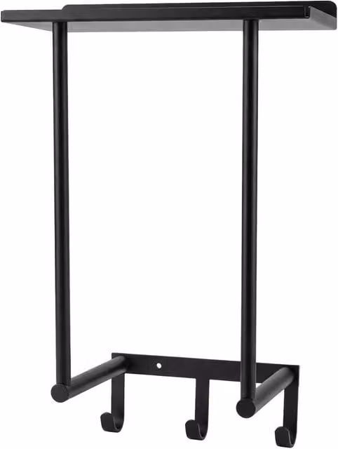 Kelvenix Wall Mounted Metal Towel Rack Shelf with Hooks in Black, W: 50.0 cm, H: 30.0 cm, D: 16.0 cm – 1