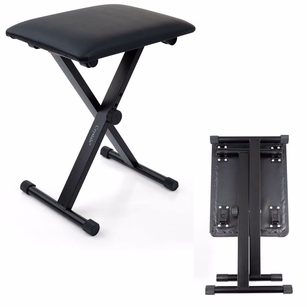 Crystals Black Padded Piano Stool with Synthetic Leather Cylindrical Seat and Metal Frame – 2