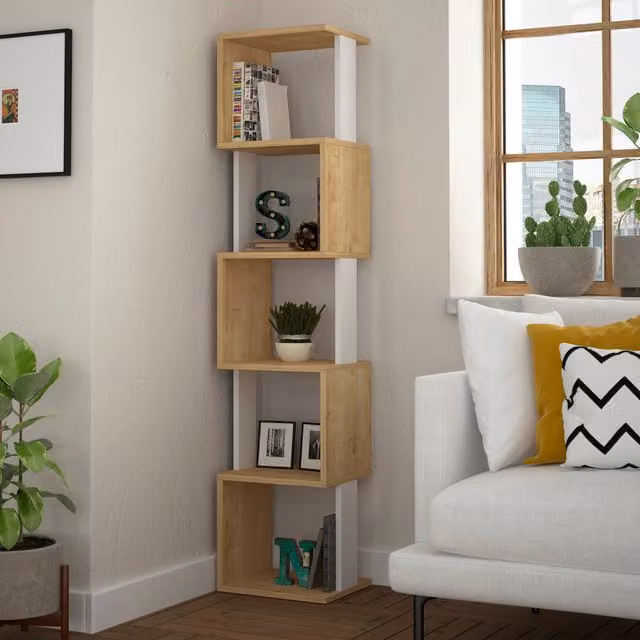 Decortie Piri Modern Five Tier Bookcase Display Unit in Beige, H 161 cm x W 30 cm – 1