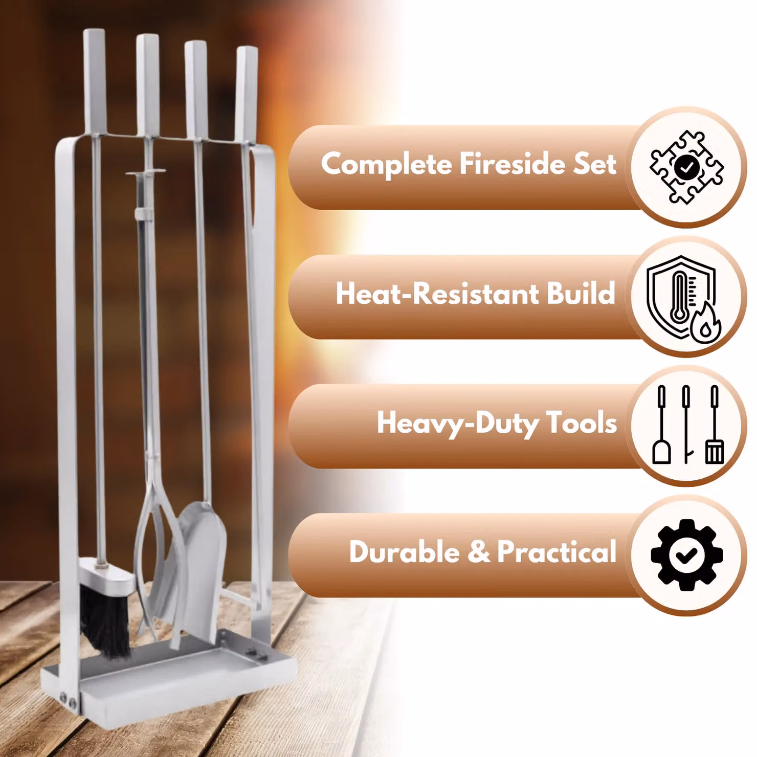 Marco Paul Silver 5 Piece Modern Companion Set for Wood Burners and Firesides – 3