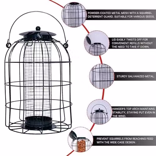 Samuel Alexander Pack of 2 Black Metal Wild Bird Hanging Nut Feeders with Squirrel Guard – 7