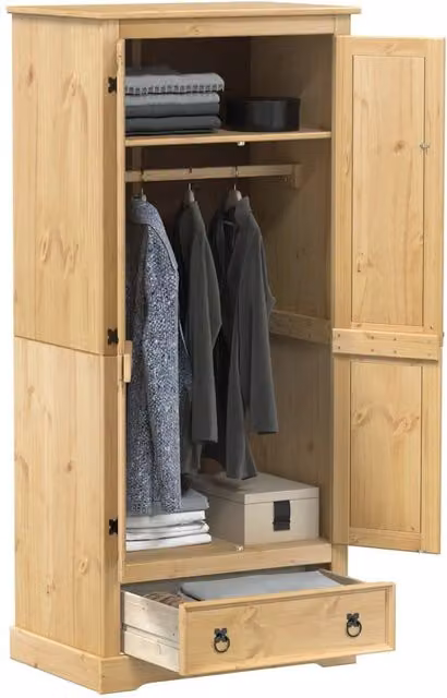Berkfield Home Corona Wardrobe in Brown Solid Wood Pine, W/D/H: 76 x 50 x 170 cm – 1