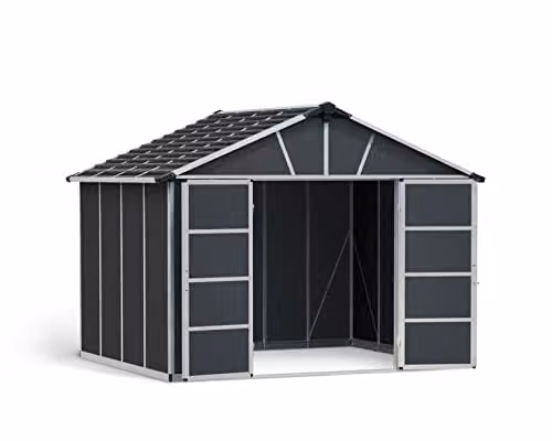Palram Yukon Metal Tool Shed with Polycarbonate Panels and Double Doors, Grey, W: 332 cm, D: 271 cm, H: 252 cm – 1