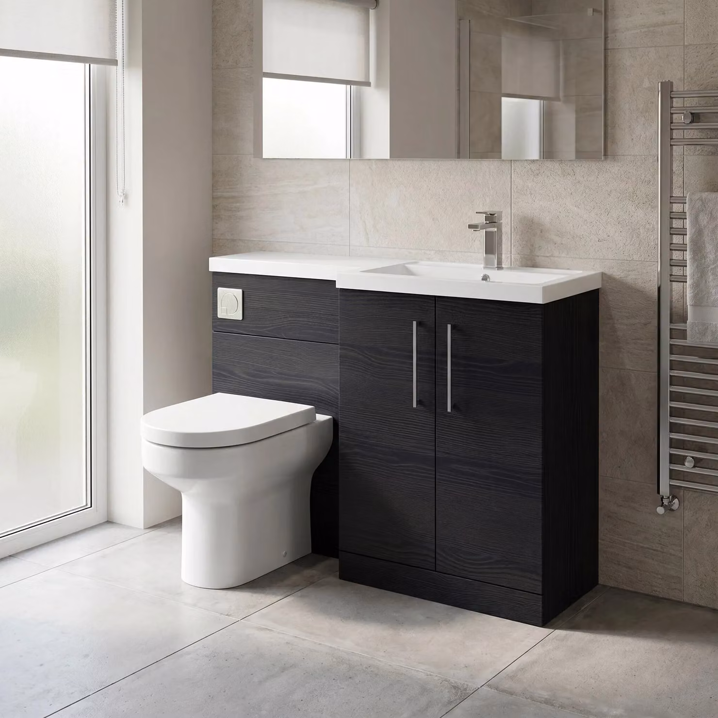 Balterley Modern Freestanding Floor Standing Vanity Basin and WC Unit in Matt Black Woodgrain, W/D/H: 80.0 x 39.0 x 39.0 cm – 3