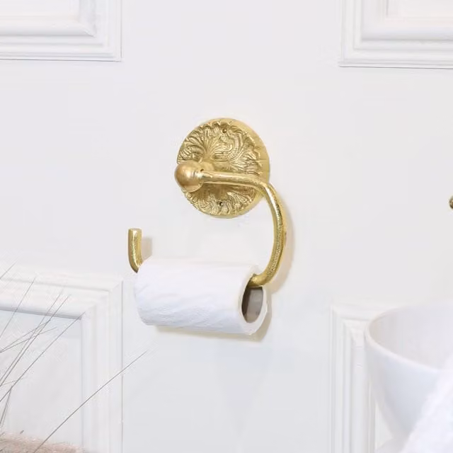 Melody Maison Luxe Gold Wall Mounted Metal Toilet Roll Holder W: 17 cm, H: 16 cm