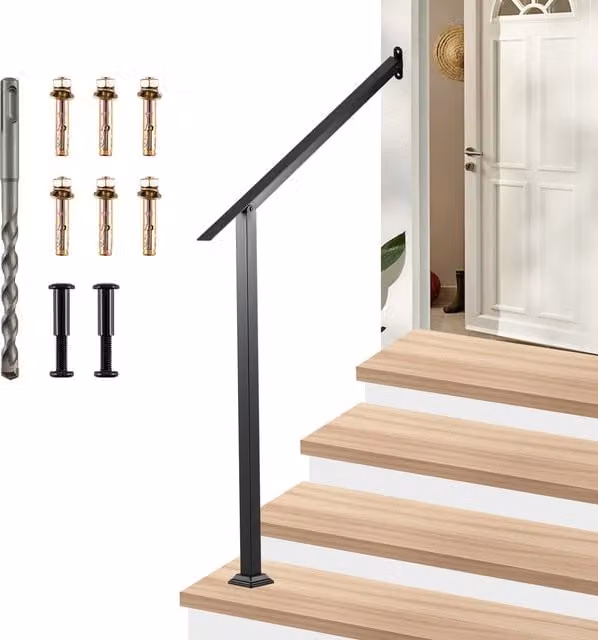 COSTWAY Wall Mounted 4 Step Stair Handrail in Black