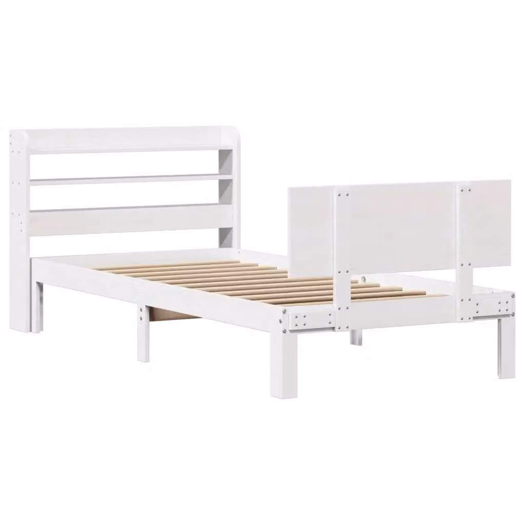 Berkfield Home White Rustic Pine Bed Frame with Headboard and Side Compartments, W/D/H: 90 x 200 cm