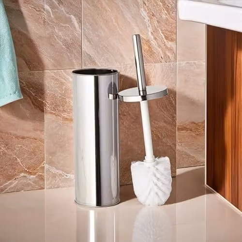 Orsina Indy Stainless Steel Toilet Brush and Holder in Silver with White Bristles – 5