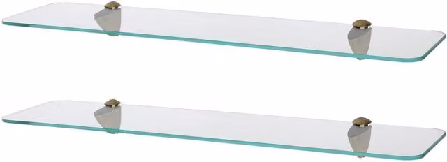 Harbour Housewares Rounded Floating Glass Shelves in Gold, Set of 2, Width: 60 cm