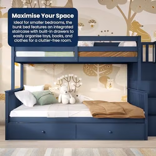 Flair Furnishings Triple Bunk Bed with Trundle and Staircase Storage in Blue – 6