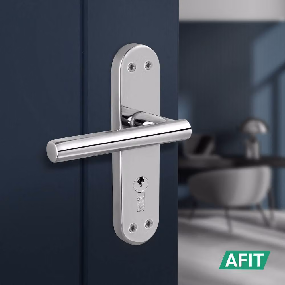 AFIT Polished Chrome Euro T-Bar Door Handles with Backplate, Silver, 1 Pair – 3
