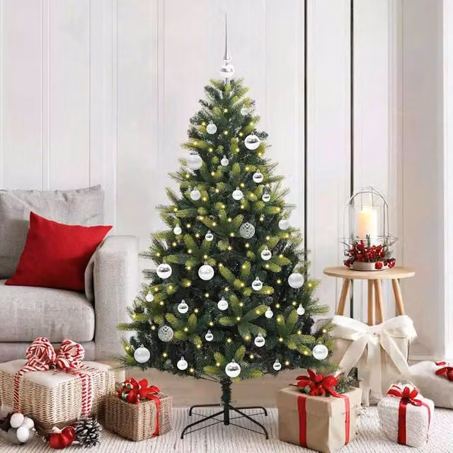 Berkfield Home Artificial Hinged Green Christmas Tree with 150 LEDs, Height: 150 cm