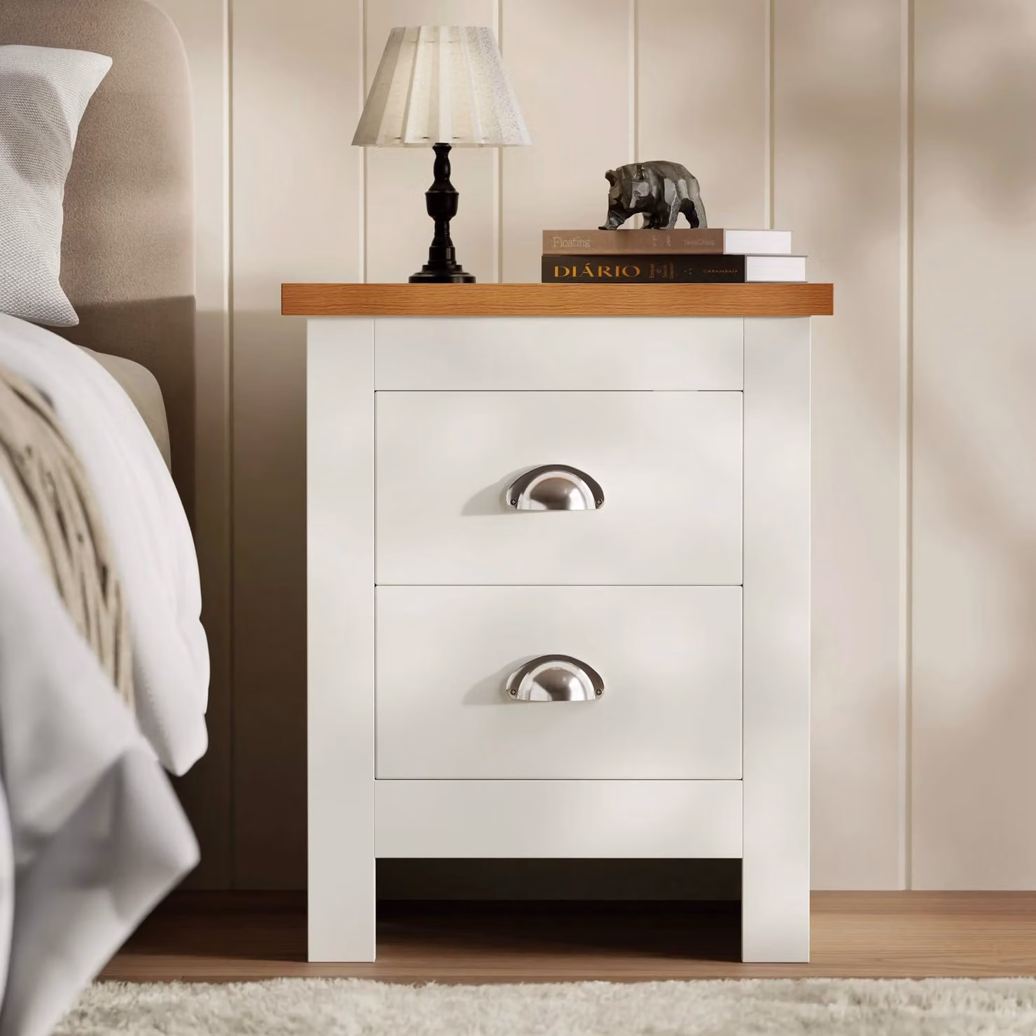 DHS Shaker 2 Drawer Bedside Table in White, Grey or Blue, W/D/H: 37 x 45 x 52 cm