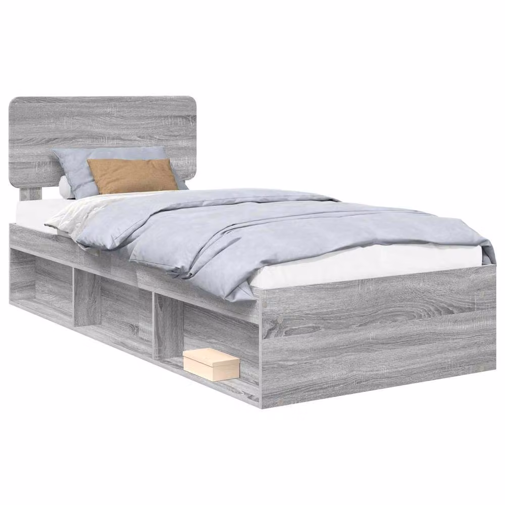 Berkfield Home Sonoma Bed Frame in Grey Solid Pine Wood, W/D/H: 90 x 190 cm – 2