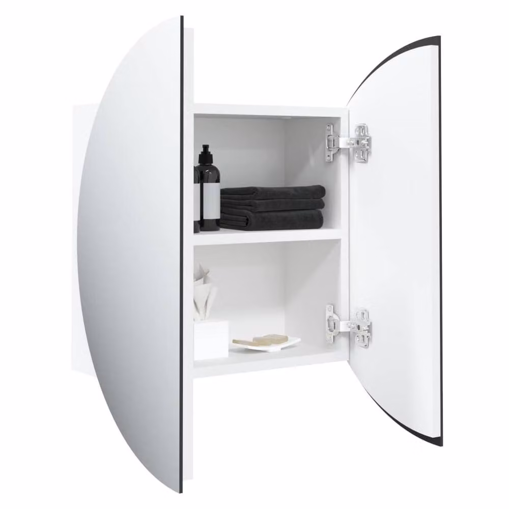 Berkfield Home Beautiful White Bathroom Cabinet with Round LED Mirror, W/D/H: 47 x 47 x 17.5 cm – 3