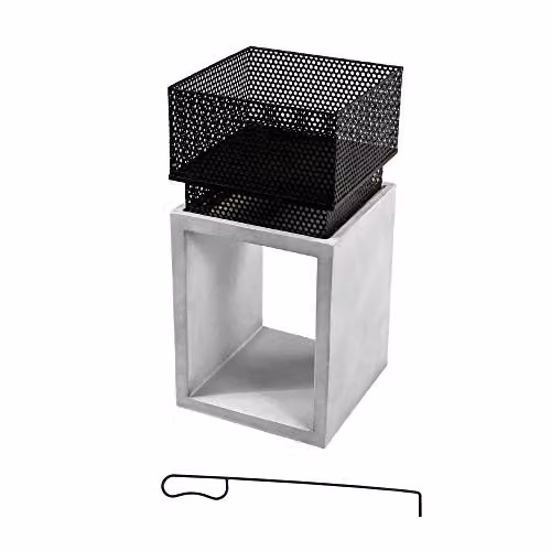 Teamson Home Metal and Concrete Chiminea Outdoor Fire Pit with Poker and Storage, Grey/Black, H: 72 cm, W: 35 cm, D: 35 cm – 2